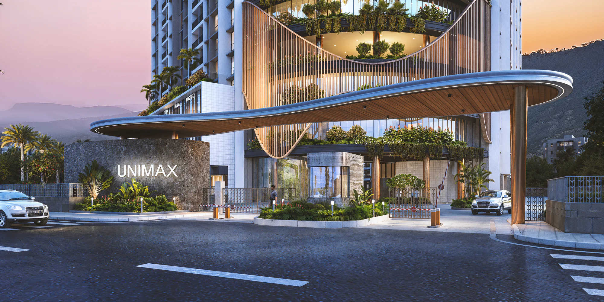 Entrance canopy and arrival court at Unimax Life, artist's impression